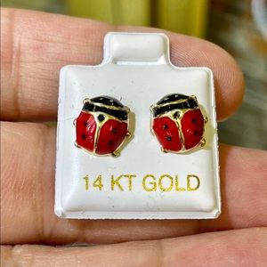 Solid Gold 14 Karat Yellow  Bug Earring
